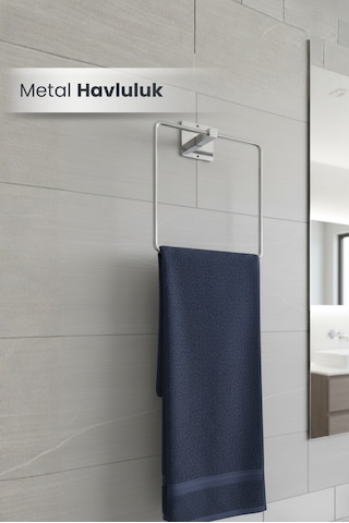 Yapışkanlı Krom Havluluk Kare Banyo Pratik Havluluk Krom