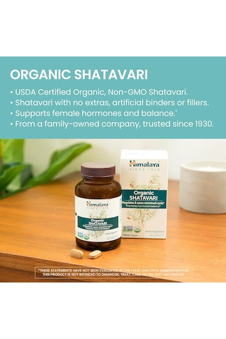 Himalaya Organic Shatavari Hormone Balance Menstrual Cramp Menopause Support 1300 Mg, 60 Caplets Aromasız