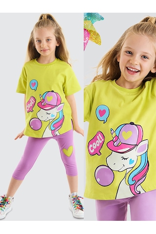 Cool Unicorn Kız Çocuk Yazlık T-shirt Lila Tayt Takım