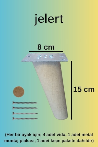 Konik Masif Gürgen Mobilya Ayağı 15 Cm, Metal Montaj Aparatlı, Robot Süpürge Uyumlu Koltuk Kanepe Tv Ünitesi Baza Yükseltme Ayağı Ham/boyasız , Tekli Ham Boyasız