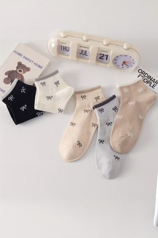 Hitit Socks Kadın 5 Çift Premium Kalite Mini Kurdale Desenli Sevimli Kısa Kolej Ayak Bileği Çorabı Çok Renkli