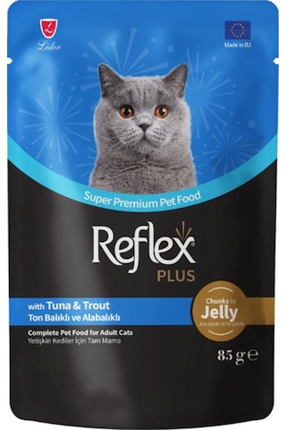 Reflex Plus Jöle Et Parçacıklı Ton Balıklı Alabalıklı Yetişkin Kedi Konservesi 22 x 85 G