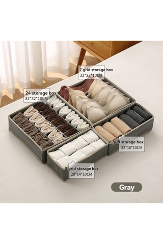 Ximistore9 Gri 4'lü Çok Bölmeli Organizer Seti: Giyim, Çorap, İç Giyim İçin Katlanabilir, Taşınabilir Ve Sporluk Saklama Kutuları 6+7+8+24 Bölmeli Gri
