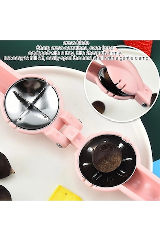 1 Adet Yeni Tasarım Ergonomik Paslanmaz Çelik Hazneli Ceviz Kırıcı Kestane Kesici Plastik Pembe