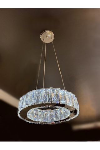 Modern Krom Sarkıt Kristal Taşlı Power Led 3 Renk Avize