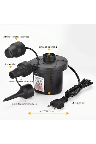 Tenfowee 12v Dc 50w Elektrikli Hava Pompa, Enflasyon-deflasyon Fonksiyonu, 3 Adaptörlü, Araç Ve Ev Kullanıma Uygun, Havlu Yatağı, Havuz Oyuncakları İçin