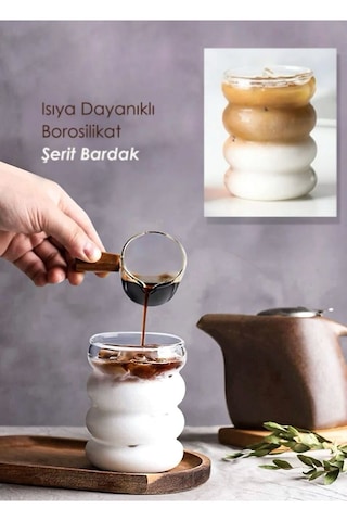 Şerit Şeklinde Isıya Dayanıklı Soğuk Sıcak Kahve Bardağı 2 Adet