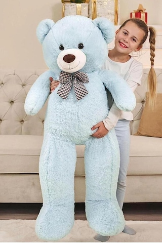 Papyonlu 180-190 Cm Dev Boy Sevimli Peluş Koca Ayı - Sevgiliye Eşe - Arkadaşa Özel Hediye Açık Mavi