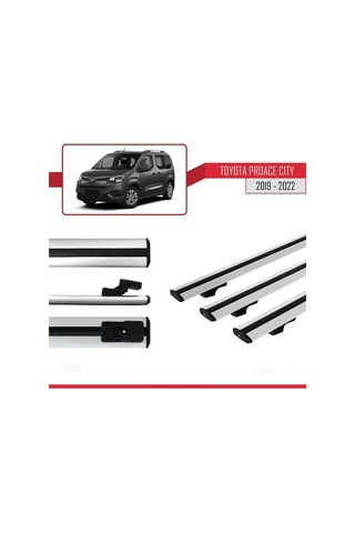 Toyota Proace City 2019-2022 Arası İle Uyumlu Basic Model Ara Atkı Tavan Barı Gri 3 Adet