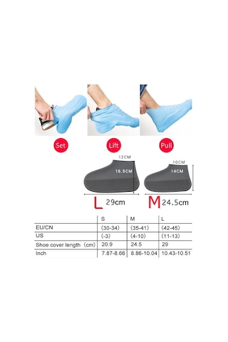 Silikon Ayakkabı Kılıfı Kaymaz Su Kir Geçirmez L Beden Siyah 5 Beyaz