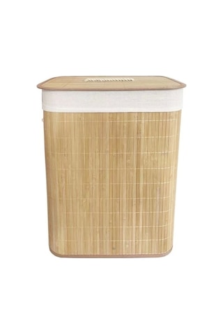 Dekoratif Kulplu Bambu Katlanır Çamaşır Sepeti 40x30x60cm Naturel 72lt Çok Renkli