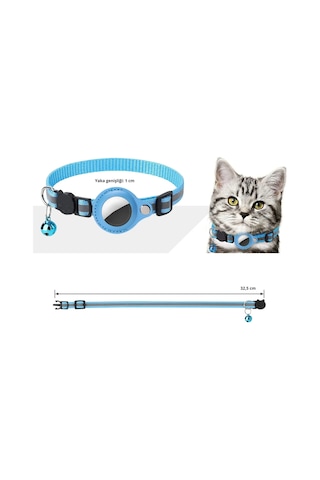 Etashop Airtag Uyumlu Reflektif Kedi Tasması Zilli Ayarlanabilir Kedi Boyun Tasması 22-32 Cm Mavi