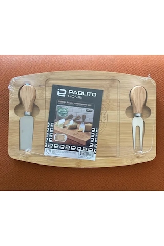 Pablito Home Bambu 2 Bıçaklı Peynir Tabağı Seti Kahverengi