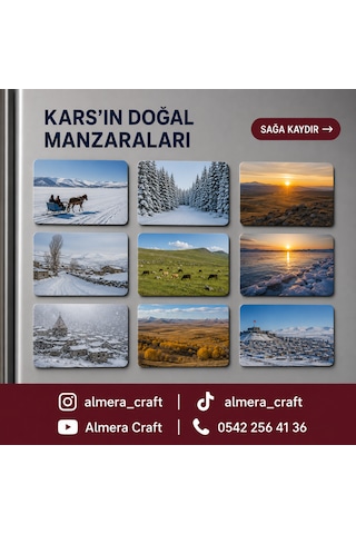 Almera Craft Kars Temalı 9 Lu Magnet Seti 6x9 Cm Kişiye Özel Buzdolabı Süsü 6cm 9cm
