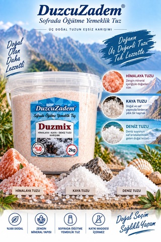 Duzmix 2000 Gr Kova Himalaya,kaya Tuzu Ve Deniz Tuzu Extra Mineralli Tuz