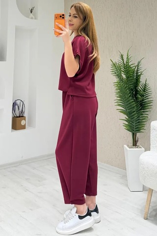 Fiolin Soft Touch Modal Kumaş Şalvar Takım Bordo