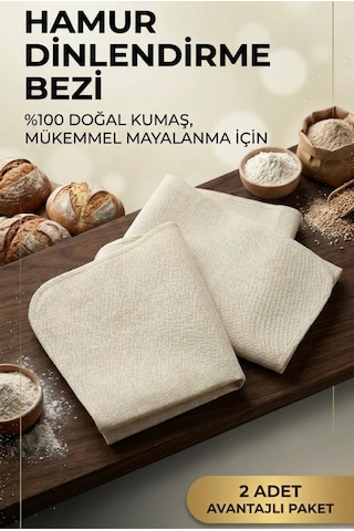 Hamur Dinlendirme Bezi 50x70 Cm %100 Doğal Kumaş 2 Li Set Krem