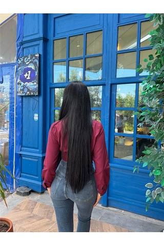 WeShaya Bordo Pamuk Polyester Parçalı Gömlek Bordo