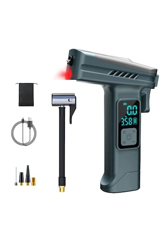 4000 Mah Taşınabilir Dijital Hava Kompresörü Led Işıklı Şarjlı Lastik & Top Şişirme Pompası Gizli Emniyet Kemeri Kesici Ve Araç Camı Kırma Aparatlı Siyah