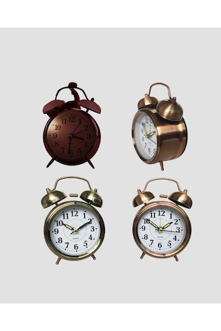 Nostaljik Büyük Boy Metal Masa Saati Bronz Kaplama Ve Yüksek Sesli Alarm