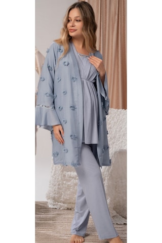 Bone Club Bone 5818 Sabahlıklı 3 Lü Hamile Lohusa Pijama Takımı Havacı Mavi