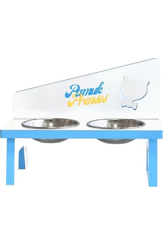 LİVA AHŞAP Kedi Ve Köpek Mama Ve Su Kabı - 2'li Çelik Kasel