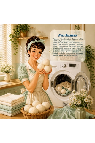 Pakzone %100 Saf Yün Çamaşır Kurutma Topları Doğal Yumuşatıcı Kurutma Makinesi İçin 3 Adet