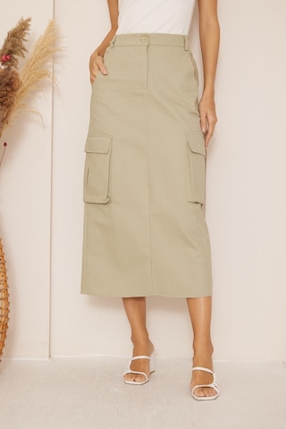 Darlin Moda Haki Gabardin Midi Boy Etek Dm2032 Haki