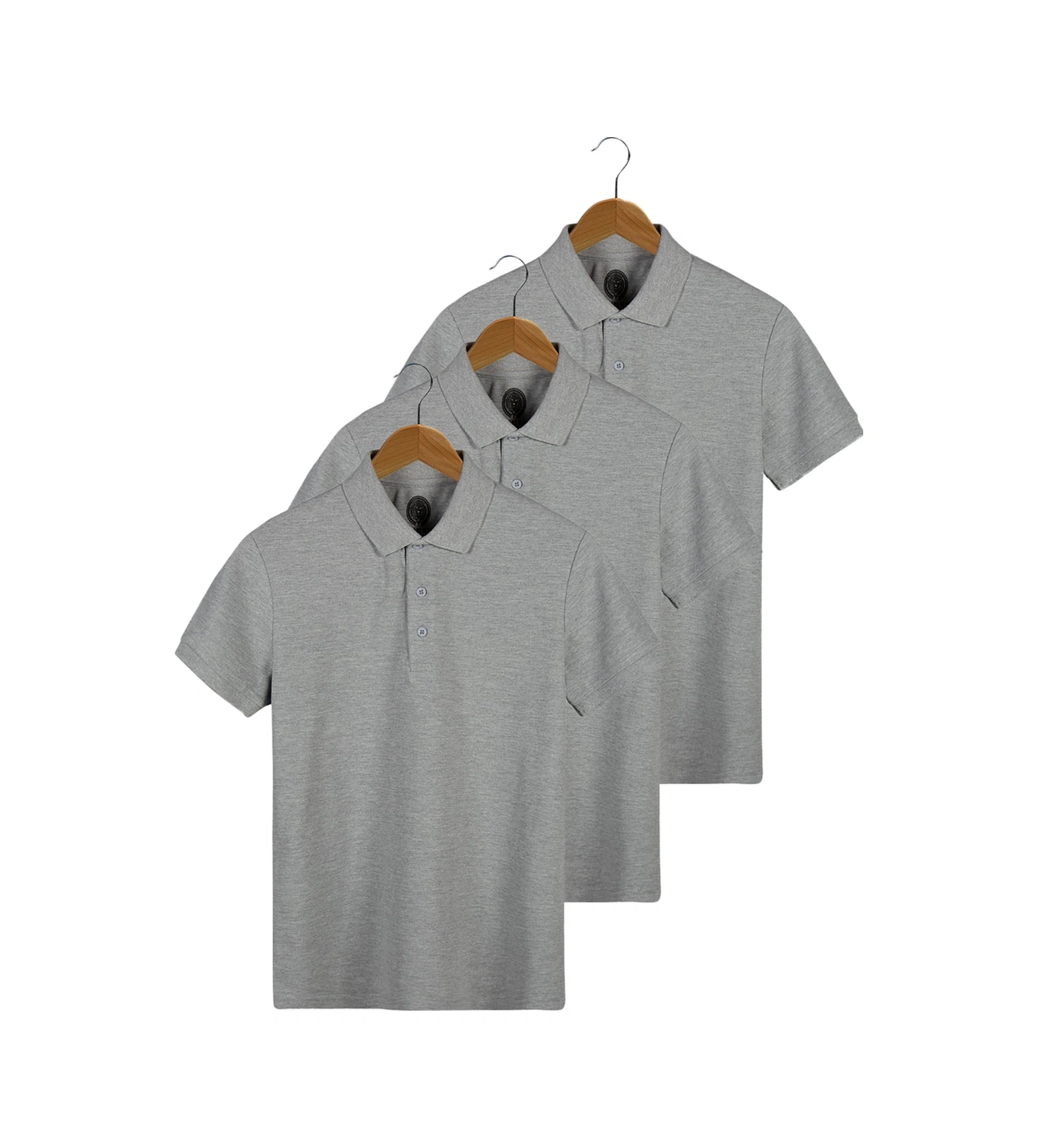 Veaven 3'lü Gri %100 Pamuk Slim Fit Polo Yaka T-shirt Paketi Gri