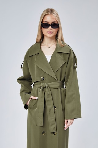 Kadın Oversize Astarlı Uzun Trençkot Haki