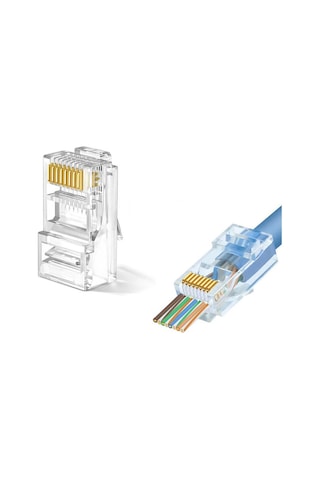 Koodmax - 50 Adet - 3u" 3 Micron Gold Plated Cat6 Ez Rj45 Yeni Nesil Delikli Konnektör Uç Jack
