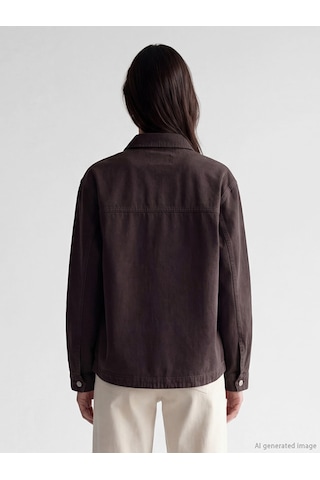 Lcw Everyday Kahverengi Gömlek Yaka Oversize Kadın Jean Ceket
