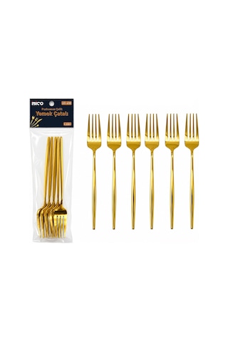 60 Parça Gold Yemek Çatal Seti 21cm - 1 Paket İçinde 6 Adet Vardır - 10 Paket Gönderilir 4741