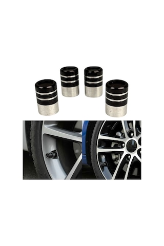 Sibop Kapağı Krom 4lü Takım Üniversal Lastik Subap Tıpası Seti Çizgili Model Siyah Glz02790025