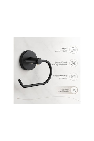 Mat Siyah 35 Mm Oval Bantlı Tuvalet Kağıdı Askısı, Kolay Montajlı Banyo Aksesuarı 16.5 x 12.2 x 11.2 CM