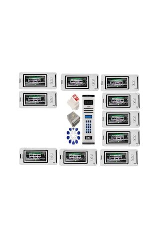 10 Daire Nts 2001-b 4,3'' Görüntülü Diafon Beyaz-8004 Tuş Takımlı Şifreli+geçişli Zil Panelli Set