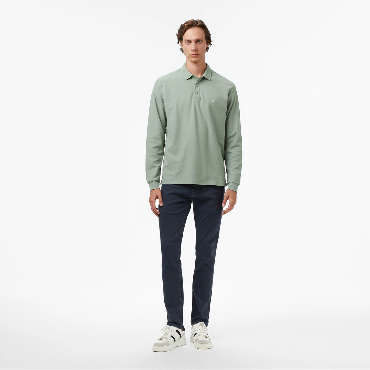 Nautica Erkek Yeşil Classic Fit Uzun Kollu Polo Yaka T-shirt Düz K57351t Yeşil