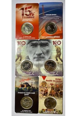 Emir Collectıon 6 'lı Hatıra 1 Lira Para Kiti Seti, Ayasofya, Antep, Çanakkale, 1