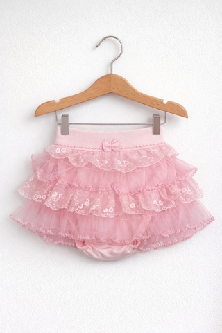 Kardeşler Bebe Kız Bebek Tüllü Fırfırlı Külotlu Etek Pembe
