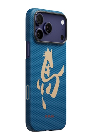 İphone 17 Pro Max Uyumlu Kılıf M-safe Özellikli Aramid Fiber Pitaka Horse Painting Serisi Kapak Mavi