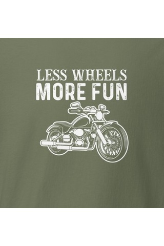 Wildstyle Less Wheels More Fun Motosiklet Vintage Özgürlük Baskılı Unisex Bisiklet Yaka Pamuklu Tişört - Haki