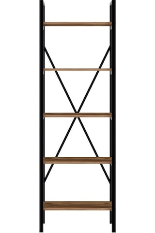 Ceramical 5 Raflı Metal Kitaplık Siyah Atlantik Çam 60 x 180 CM