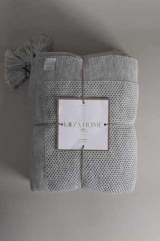 Miel Gri Kenarı Ponponlu Çift Kişilik Battaniye 200x220 37105 Gri