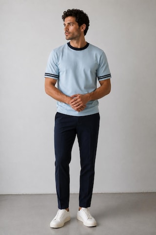 Alexandergardi Şerit Detaylı Kontrast Yaka Basic T-shirt Açık Mavi