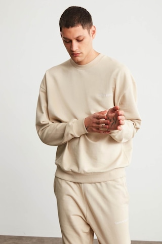 Grimelange Raırok Erkek İçi Polarlı Comfort Oversize Nakışlı Bej Sweat