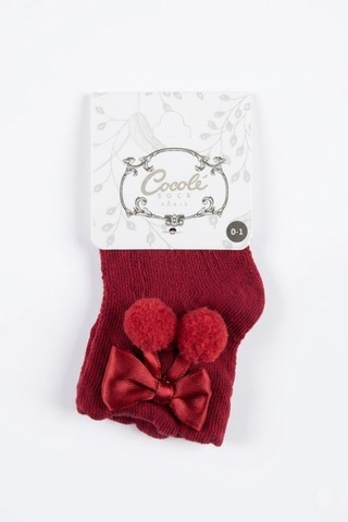 Cocole Socks Kız Çocuk Aksesuarlı Soket Çorabı Tekli Pamuklu Ponponlu Kırmızı Desenli