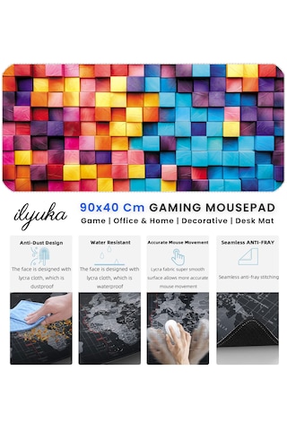 İlyuka Mousepad 90x40cm Büyük Boy Xxl Colorful Wooden Boxes