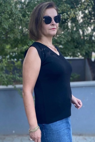 Mia Butik Kadın Lina Siyah Merserize Kolsuz Bluz Siyah