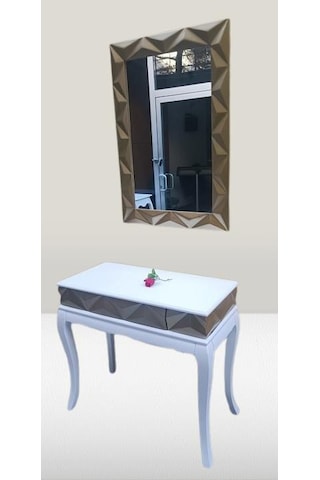 Dresuar Piramit Model90519 Kayın Lükens Ayak Mdf Tabla Ve Ayna Gold Beyaz Elyapım Beyaz