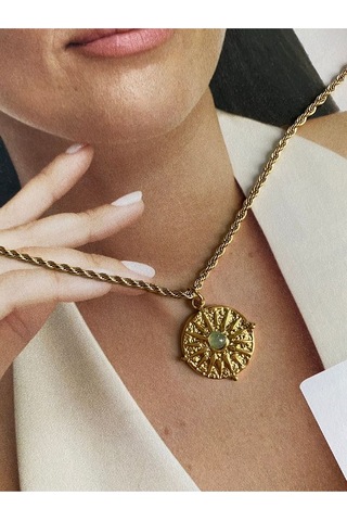 Su Yeşili Taşlı Kutup Yıldızı Gold Paslanmaz Çelik Kadın Kolye Altın